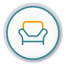 Neeeco - Improved Comfort Icon - Chair with branded colors in circle