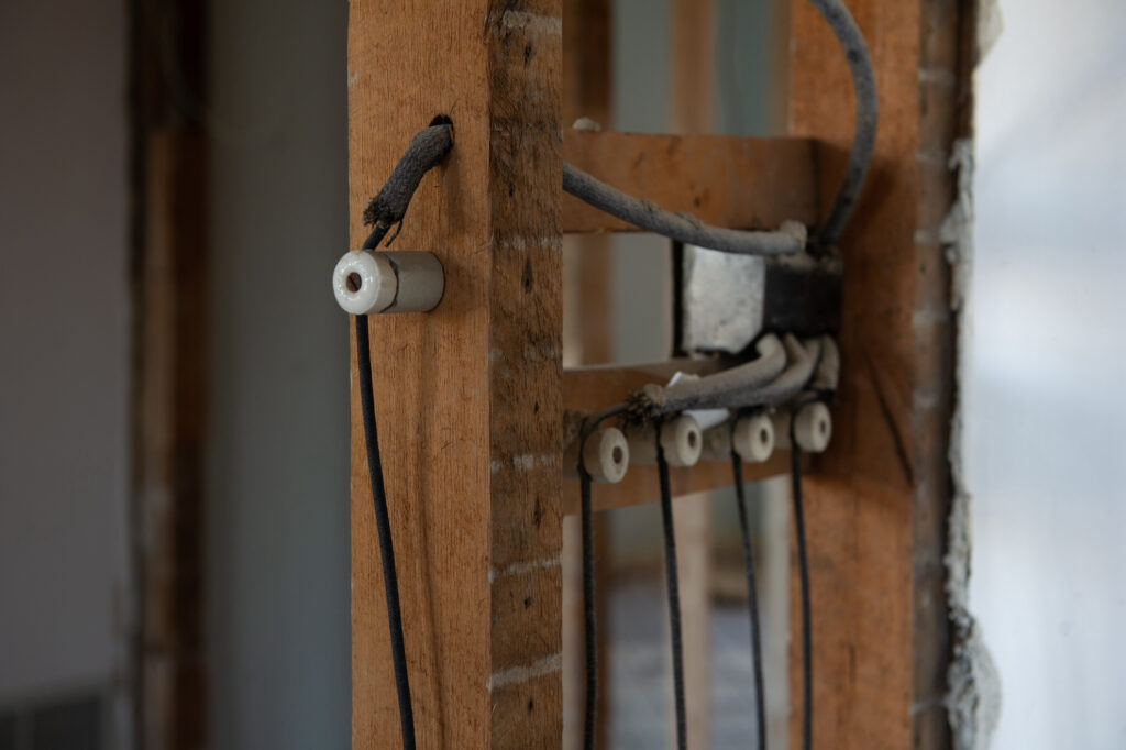 electrical wires, knob-and-tube, on a residential home