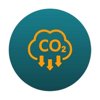 Icon with CO2 cloud decreasing, representing reduced emissions