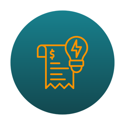 Icon with neeeco branded blue gradient background and utility bill graphic in foreground in neeeco orange