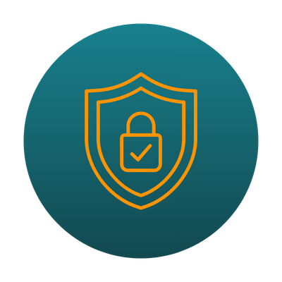 Icon with dark blue gradient background and orange lock and security badge in foreground